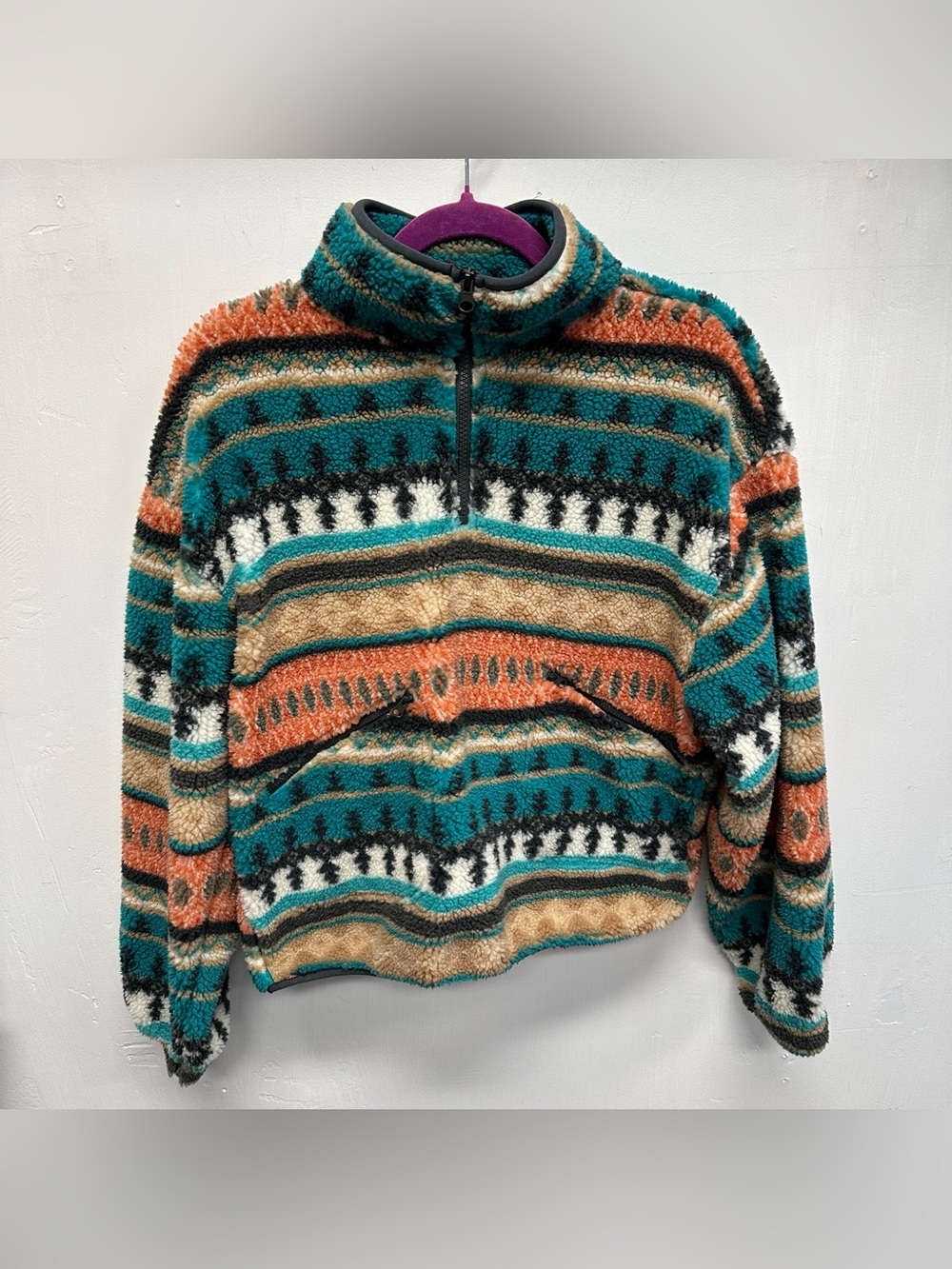 Rock & Roll Denim pullover Sherpa fleece womens small southwestern